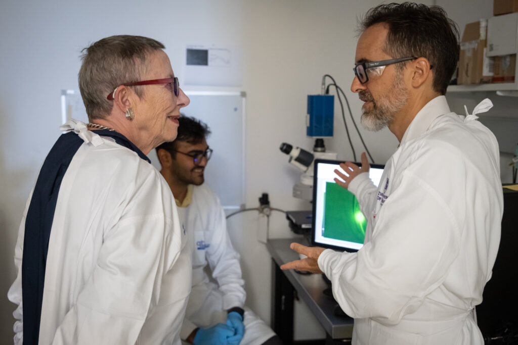 Dr Ramon Martinez-Marmol explains his research to Caroline Farrell.